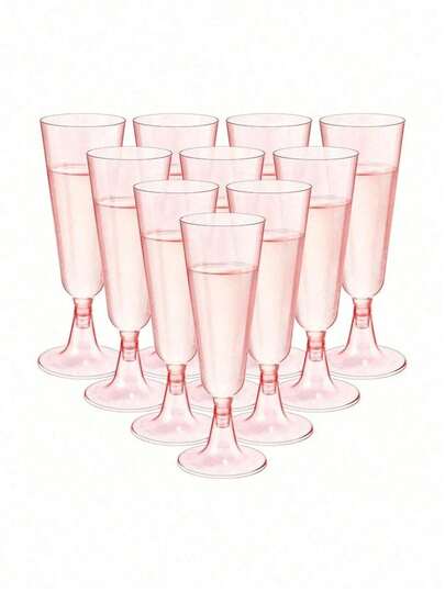 5pcs Pink Plastic Champagne Flutes, 5oz (150ml-160ml) Capacity, Reusable Clear Plastic Toasting Glasses, Perfect For Weddings, Anniversaries, Garden, BBQ, Parties And More