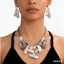 1 pieza Collar geométrico exagerado de moda, adecuado para ocasiones de fiesta - Negro de pistola - Ver 5