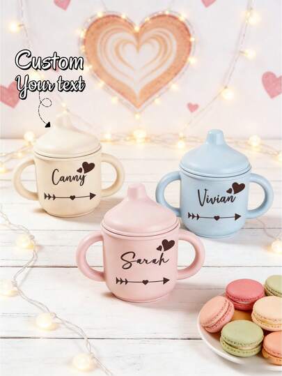 1Pc Personalized Valentine's Day Silicone Cup – Custom Name Dual-Ear Design Mug, Cute Couple Style, Romantic Valentine's Gift, Sweet Love Drinkware Keepsake