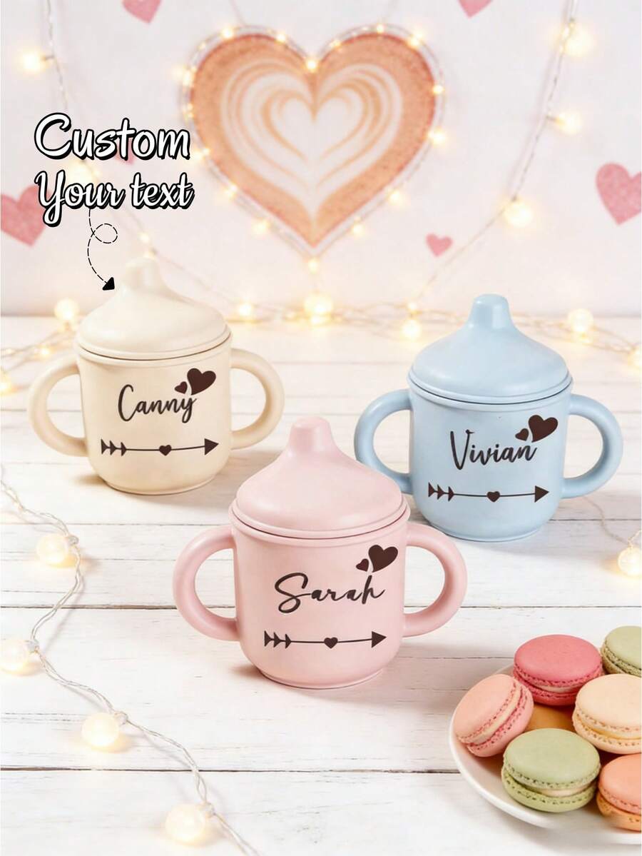 1Pc Personalized Valentine's Day Silicone Cup – Custom Name Dual-Ear Design Mug, Cute Couple Style, Romantic Valentine's Gift, Sweet Love Drinkware Keepsake - Multicolor - View 1