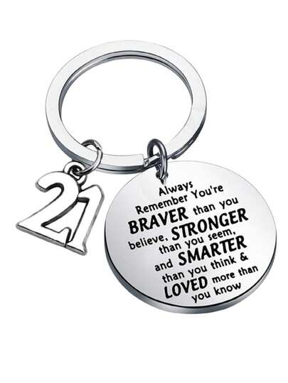 21st Birthday Charm Keychain, Best Friend Family Jewelry, Silver Slogan Casual Cute Party Street Elegant Zinc Alloy Party