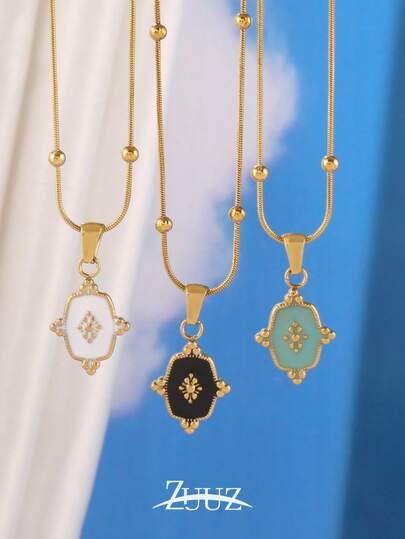 1pc Vintage Stainless Steel Necklace For Women Gold Plated Baroque Blocks Charm Necklaces Party Best Friend Gifts