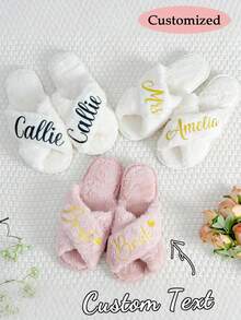 Personalisierte Braut Hausschuhe, flauschige Brautjungfern Hausschuhe, personalisierte Braut Hausschuhe, Weihnachtsparty Geschenke, flauschige Hausschuhe, Geburtstagsgeschenke, Muttertagsgeschenke, Abschlussfeier, Party Oberteil - Verschiedenfarbig - Übersicht 7