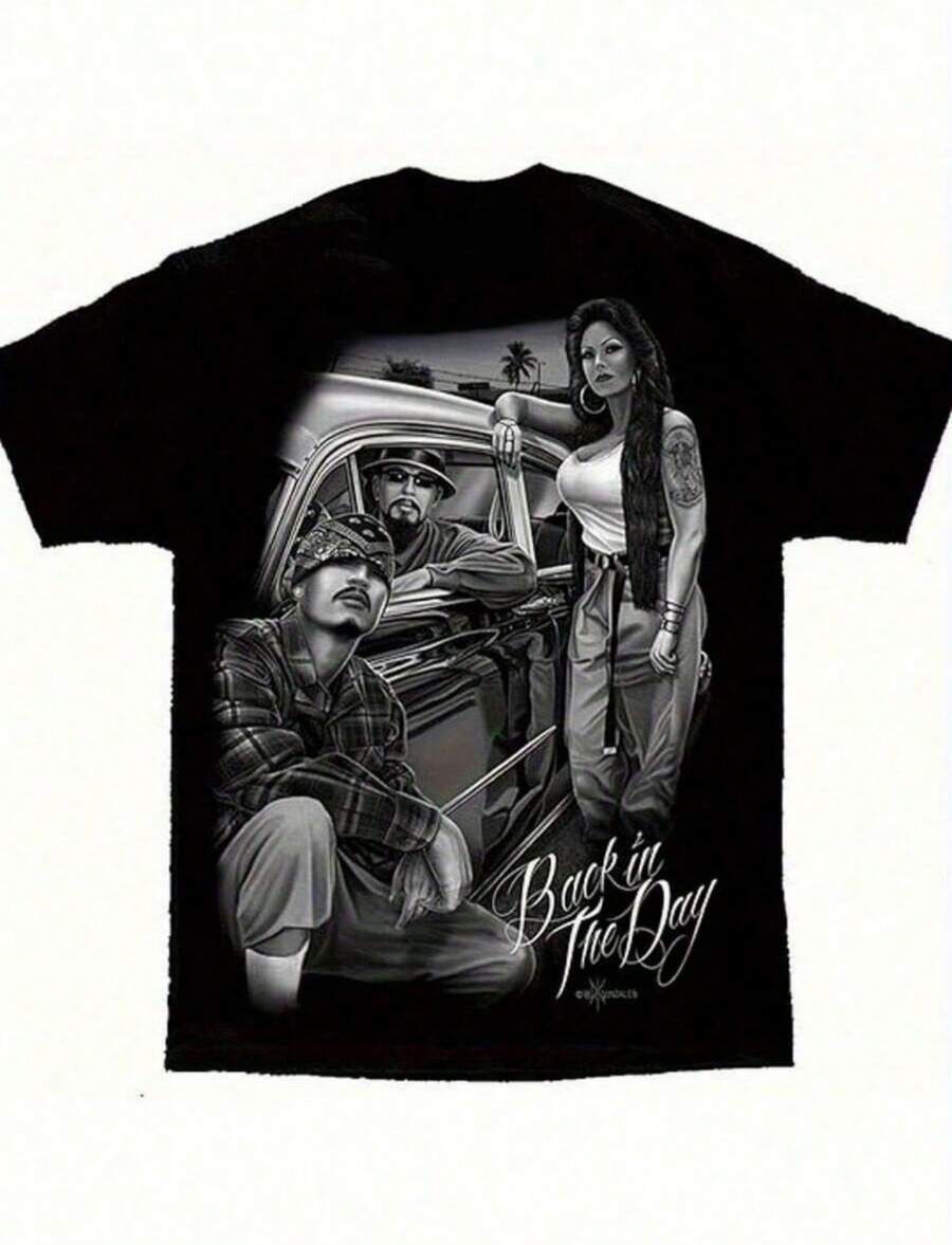 David Gonzales Retro Lowrider-Shirt - Vintage Car Back In Day Graphic Chola Cultural Art G Heavyweight Cotton Regular Fi - 黑色 - 查看 1