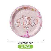 Pink & Silver Balloon "Happy Birthday" Disposable Plate, Napkin, Cup Set, Serves 8 Guests, Suitable For Birthday, Wedding, Party, Family Picnic - Multicolor - View 9