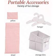 ROBOTIME - Cuna para muñecas de madera cuna de juguete con almacenamiento ropa de cama y ganchos de madera cuna para muñecas de hasta 21 pulgadas muebles de muñeca para niñas estadounidenses a - como en la foto - Ver 3