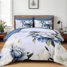 7 Piece Purple/Brown Queen King Size Comforter Set Bed In A Bag, Floral Printed On Light Purple Comforter Set With Sheets For Wedding Items,Valentines Day Home Bed Room Decor,Easter Gifts,All Season - Blue - View 2