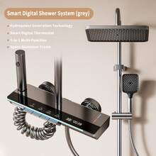 Exquisite Black & White Shower Set | 12'' Rainfall + Handheld | Digital Temp Display & Piano Keys | Household Bathroom High Pressure Booster Shower Head - Multicolor - View 14