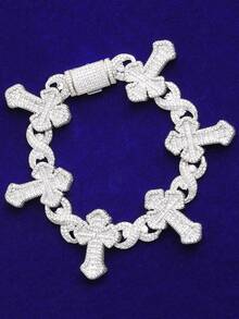 DUBSS 1 pieza Pulsera de cruz infinita con efecto de hielo para hombres, joyería de hip hop chapada con circonita cúbica 5A - Plateado - Ver 11