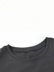 休闲宽松双面字母图案T恤，轻便百搭，适合女性通勤穿着，春夏款 - 深灰色 - 查看 3