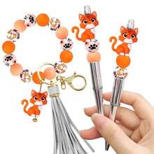 5/25/33颗硅胶猫爪形珠子，灰色、白色和橙色印花彩色圆珠 - 适用于珠宝装饰，硅胶焦点珠，时尚设计，可用作装饰珠、珠宝制作，是DIY手链、挂绳、串珠笔、节日装饰和其他手工艺品的理想之选 - 理想的礼物 - 多款貓咪系列 - 查看 4