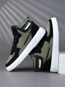 2026 Men's New Casual Shoes, Retro Classic High-Top Sneakers, Leather Lace-Up Casual Shoes, Thick Sole Elevator Shoes, Soft & Comfortable Breathable Lightweight Soles, Fashionable & Versatile For Daily Commute - Green - View 5