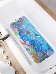 1件装蓝色海龟海洋浴缸垫，趣味海洋浴缸垫，防滑卡通浴缸垫，带吸盘和排水孔，超长100*40厘米浴缸淋浴垫，可机洗，婴儿洗浴用品 - 海洋主題 - 查看 8