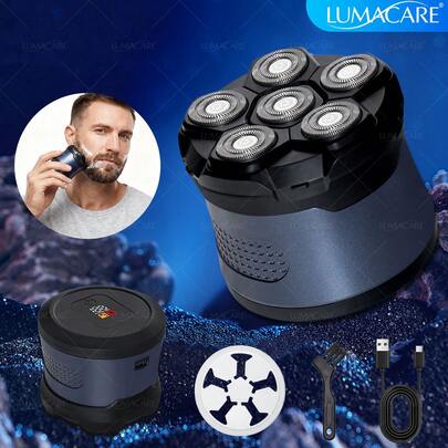 男士六合一可充电电动光头理发器，IPX6级防水电动剃须刀，全身脱毛，便携式旅行理容套装，带LED显示屏，节日礼物