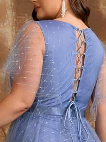 Women Plus Size Elegant Mature Bridesmaid Dress For Wedding Guest, Maid Of Honor, Ruffle Sleeve, Shiny, Suitable For Wedding, Party, Graduation, Formal Dinner, Spring/Summer/Autumn - Dusty Blue - View 9
