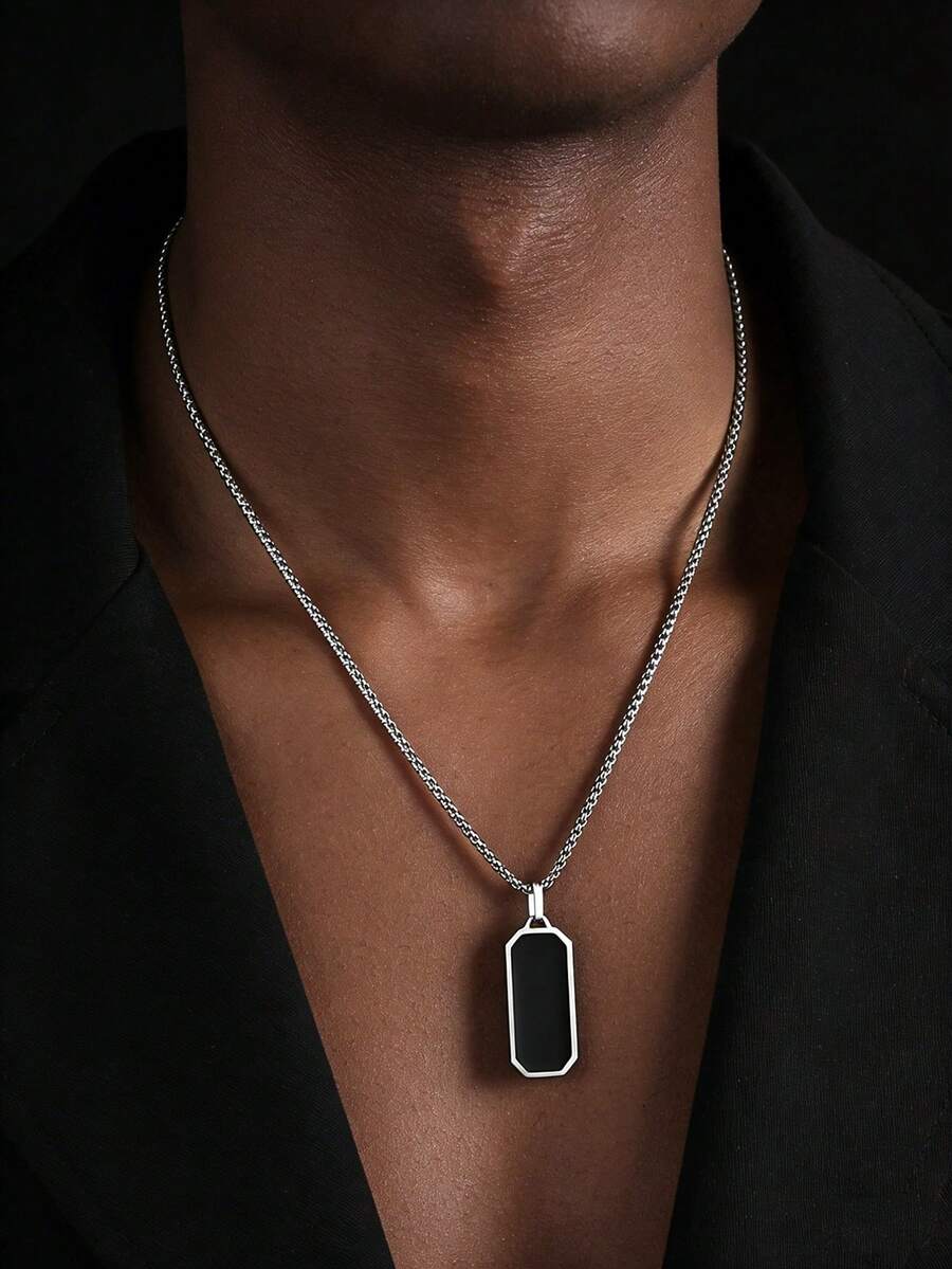 1件极简主义不锈钢长项链，嘻哈男士时尚饰品，黑色吊坠日常项链 - 2157-1項鍊 - 查看 1