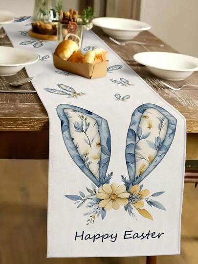 1pc Easter Bunny Pattern Table Runner, Easter Egg Pattern Home Decor Table Runner, Easter Home Decor, 1pc Table Runner, 4pcs Placemats, 1pc Pillow Cover, 3 Products Available, Home Decor Indoor/Outdoor Party Supplies, Room Decoration. Suitable For Easter Home Kitchen Decor And Event Party Decoration