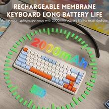 ATTACK SHARK FREEWOLF M68 65% Wireless Gaming Keyboard,Tri-Mode Bluetooth/2.4GHz/ Wired Silent Membrane Keyboard,PBT Keycaps,2000mAH Rechargeable,67 Keys Rainbow LED Backlit PC Gaming Keyboard - Multicolor - View 9