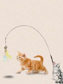 6pcs/Set Funny Cat Teaser Toys - Interactive Cartoon Design, Non-Electric, Attract Cats To Play, Promote Exercise And Intelligence. - Grey - View 6