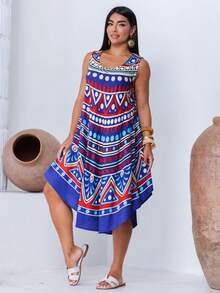 Trapeze Dress With Print - Màu xanh hải quân - Xem 4