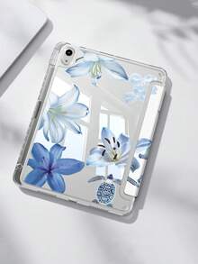 蓝色百合花纹平板电脑保护套，兼容苹果Air 11英寸M3（2025款）/M2（2024款）、Air第五代（2022款）、（A16）11英寸第十一代（2025款），也兼容三星Galaxy Tab平板电脑和Kindle Paperwhite第十二代（2024款）。透明背壳，时尚图案保护套，支持自动睡眠/唤醒功能，配备气囊保护，适合作为礼物或办公用品。 - 彩色 - 查看 2