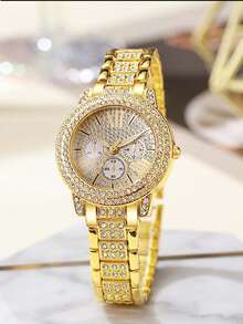 6pcs/Set Women's Quartz Watch, Gold Luxury Ladies Ring, Necklace, Earrings, Fashion Casual Wrist Watch Set - Gold - View 2
