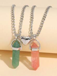 Set de 2 collares con colgante de piedra de cristal de corazón magnético con forma de yin yang de colores múltiples, regalo para parejas/mejores amigos, adecuado para uso diario de mujeres - Multicolor - Ver 19