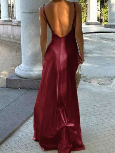 Women's Summer Elegant Backless Satin Slip Dress Party