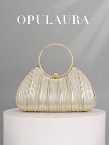 OpulAura 女士金属光泽奢华晚宴手拿包，优雅皮革正式手提包，闪亮晚宴包，适合晚宴、舞会、派对、婚礼、新娘、伴娘、生日礼服等场合 - 金色 - 查看 6