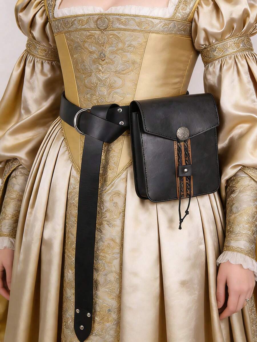 中世纪仿皮腰包，带O型环腰带，文艺复兴时期角色扮演腰包，复古维京中世纪角色扮演男女通用腰包 - B - 查看 1