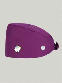 印花可调节工作手术帽，带纽扣和吸汗带的护士帽，适用于医院、宠物诊所、实验室和其他工作场所 - 短尾 - 查看 7