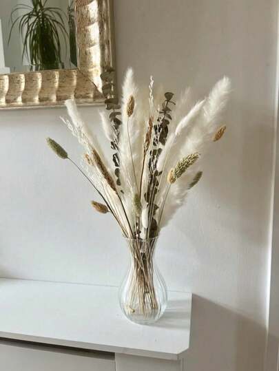 1 Bunch Pampas Grass For Halloween, Gem Grass Bouquet, Natural Plant Flower Bouquet, For Tabletop Vase, Wedding, Bridal Bouquet, Home & Office Decor, Anniversary, Birthday, Party