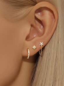 Pendientes colgantes de aro de plata de ley 925 para mujeres, pendientes de botón chapados en oro de 18K para mujeres, pendientes para cartílago hipoalergénicos para múltiples perforaciones, conjunto de joyas de pendientes pequeños y delicados apilables - Oro - Estrella 2 - Ver 2