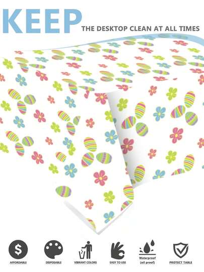 半片装复活节彩蛋桌布，一次性塑料桌布，防水防油，保护桌面，家居用品
