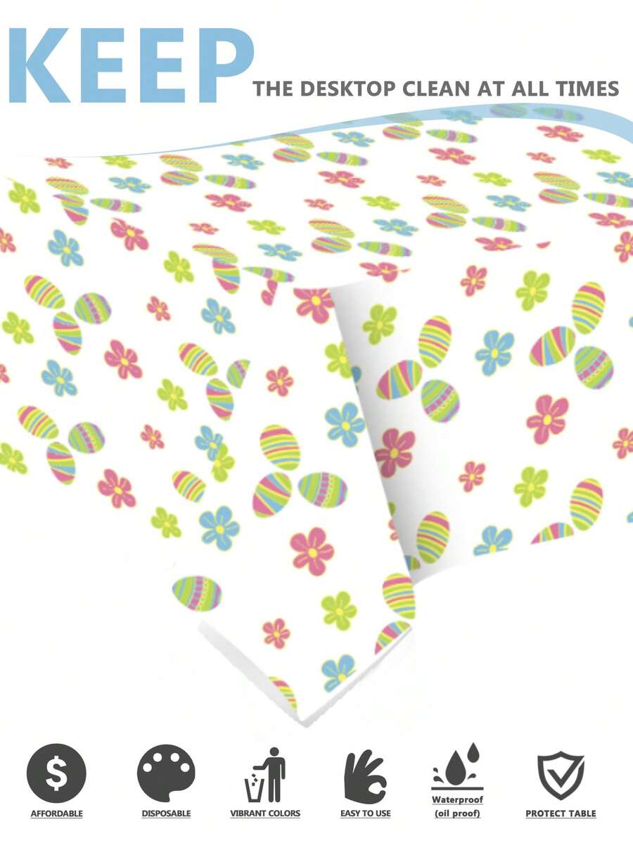 1/2pcs Easter Egg Tablecloth, Disposable Plastic Tablecloth, Waterproof And Oil-Proof, Protect Tabletop, Home Supplies - Multicolor - View 1