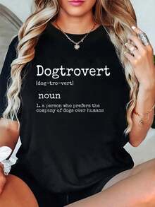 100%Algodón puro Dogtrovert Serie,Patrón divertido de perro T Camisa,Prenda vintage de corte holgado para mujer T Camisa,Tela suave de alta calidad,Camisa de moda con cuello redondo estampad - Negro - Ver 4