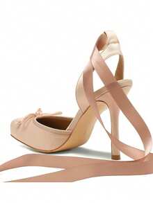 Ballet High Heels For Women Square Toe Satin Mary Janes Lace Up Heels Elegant Ballerina Stiletto Heels With Bow Party Dancing Shoes For Women - khỏa thân - Xem 8