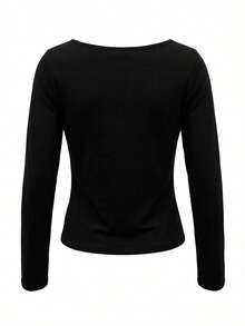 Black Off Shoulder Bowknot Camisole, Unique Design, Slim Fit, Sexy Style, Layering Top For Spring & Autumn - Black - View 7