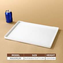 1pc White Faux Wood Grain Rectangular Serving Tray, Restaurant Hotel Beverage Tray, Hotel Toiletries Display Plate - White - View 10