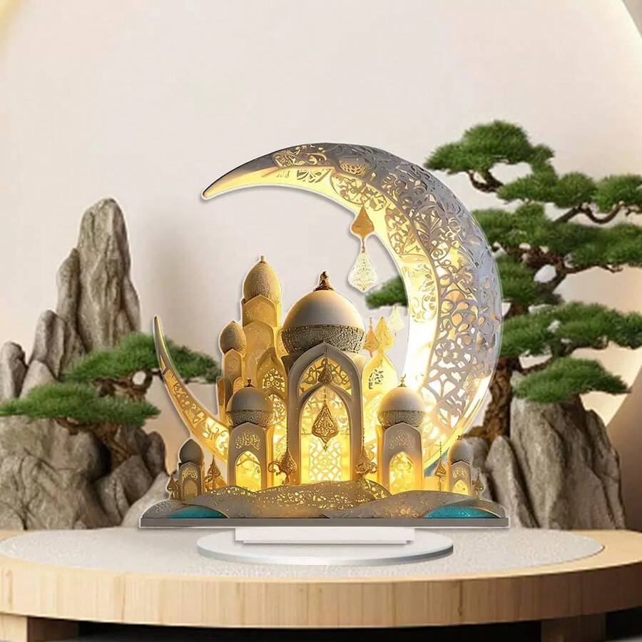 Acrylic Flat Moon Castle Decor, Holiday Party Table Decoration, Home & Bedroom Decor - Multicolor - View 1