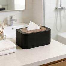 Wooden Grain Lid Luxury Tissue Box, Dust-Proof Tissue Paper Storage Box, Suitable For Bedroom Bedside, Office Desk, Dining Table, Living Room, Decorative Tissue Box (Black/White/Gray) - Multicolor - View 5