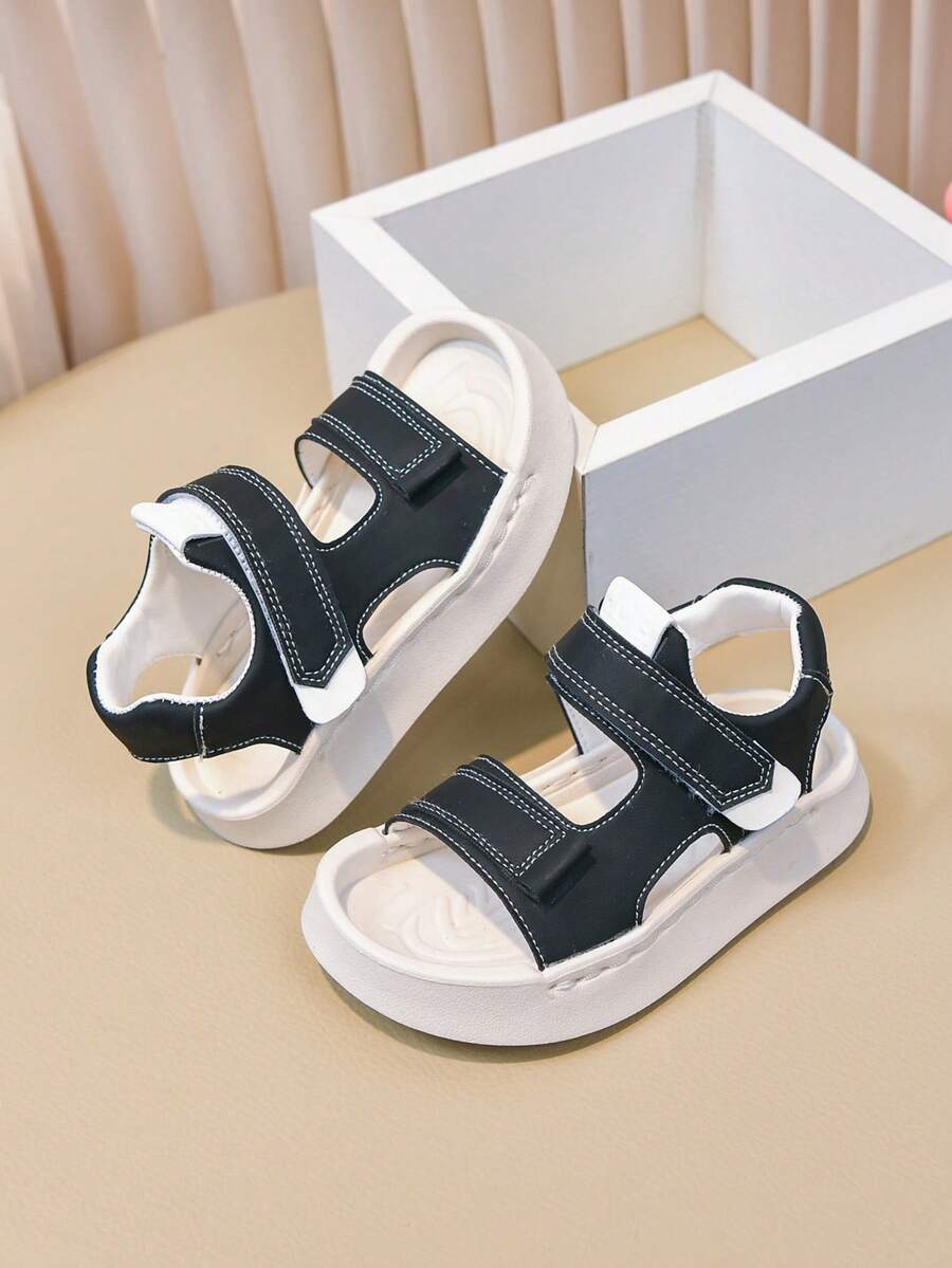 1双黑色男童凉鞋，新款设计，防滑，适合幼儿和小男孩，夏季穿着，软底 - 黑色 - 查看 1