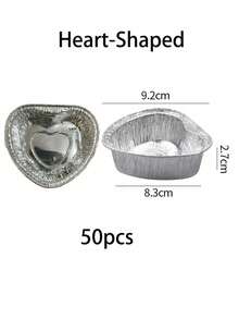 50pcs Disposable Aluminum Foil Heart-Shaped Tart Shells - 7.4*2cm Mini Heart-Shaped Tart Molds, Thickened Smooth Foil Tart Pans, Non-Stick Baking Molds For Pies/Omelettes/Puddings/Cupcakes/Small Desserts, Essential Baking Supplies For Home Kitchen And Parties - Silver Heart - View 16