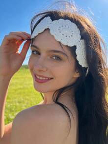 1pc Boho Style Hollow Knitted Sunflower Headband, Suitable For Travel, Daily Wear, And Photo Shoots Hair Band Turban Headband Sweatband, Hairband Fall Winter Hair Accessories For Women For Vacation Outfits Woman Elegant Scarf Women Bandanas Soft Headwrap - Multicolor - View 5