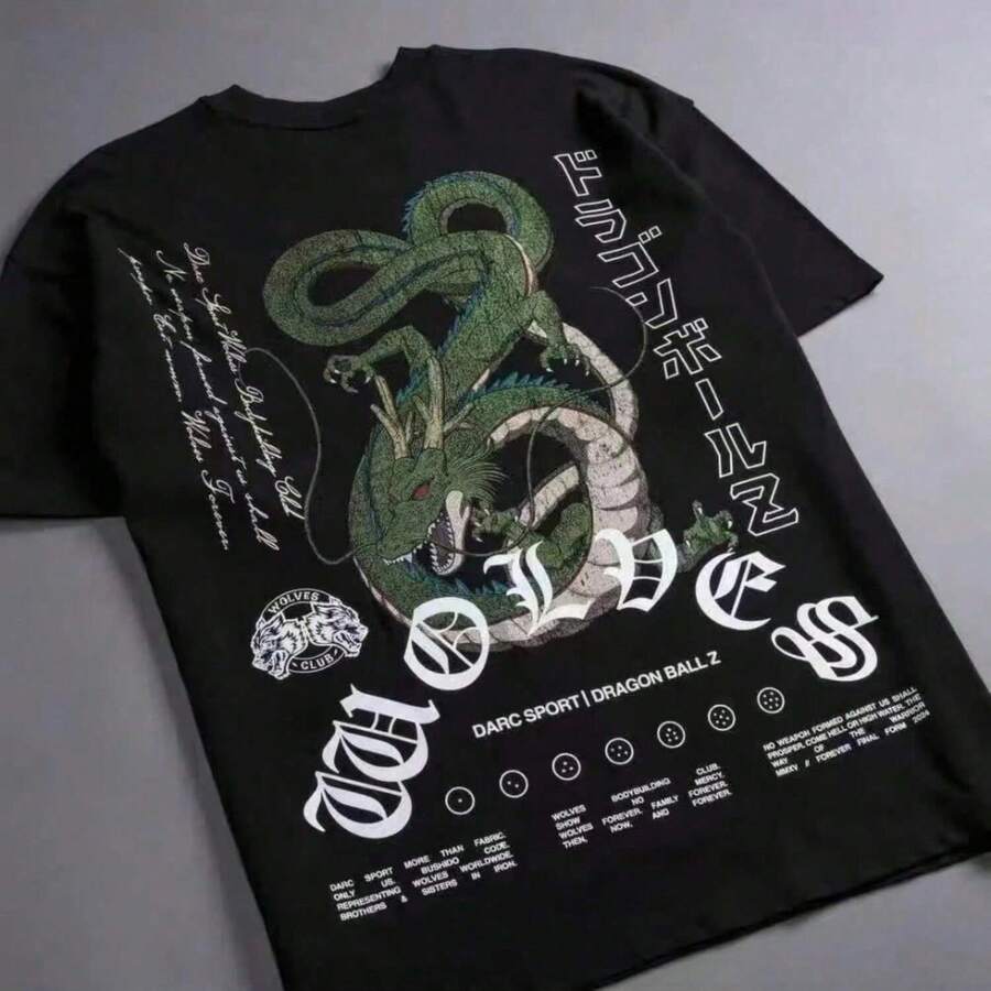 Dragon DARCSPORT Wolf Head High Quality Women's T-Shirt Summer City Fitness Sport Loose Casual Crewneck Men's T-Shirt Cotton - màu đen - Xem 1