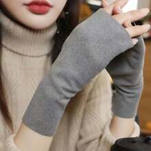 Derong Unisex Warm Gloves, Double-Sided Thick Fleece Gloves, Fingerless Design, Student Writing & Touchscreen Gloves, Autumn/Winter - A - View 2