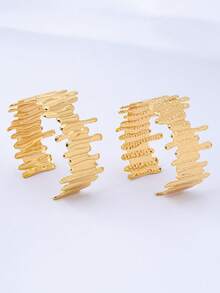 1 pieza Brazalete ancho geométrico asimétrico elegante y exagerado de estilo vintage para mujeres, adecuado para fiestas, banquetes y uso diario - Amarillo Oro - Ver 5