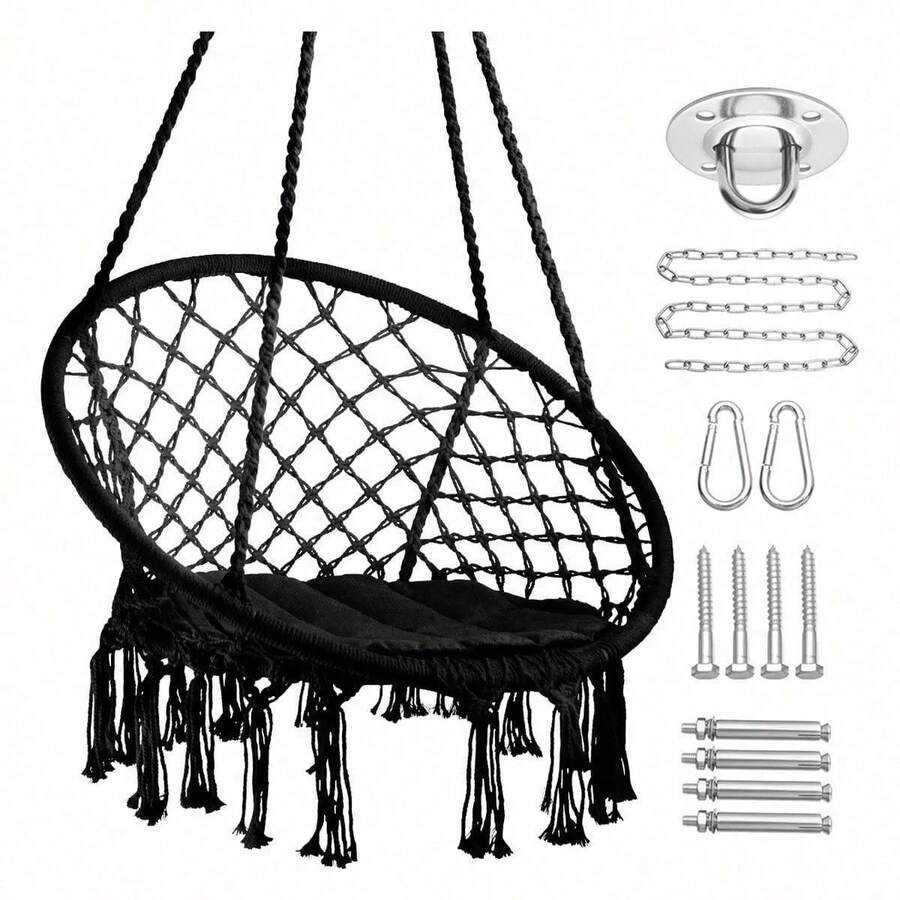 Columpio Hamacas Para Jardin Con Cuerdas Silla Colgante - Negro1 - Ver 1