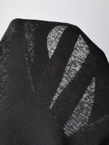 Y2K 弹力透视长袖圆领修身T恤 - 黑色 - 查看 5