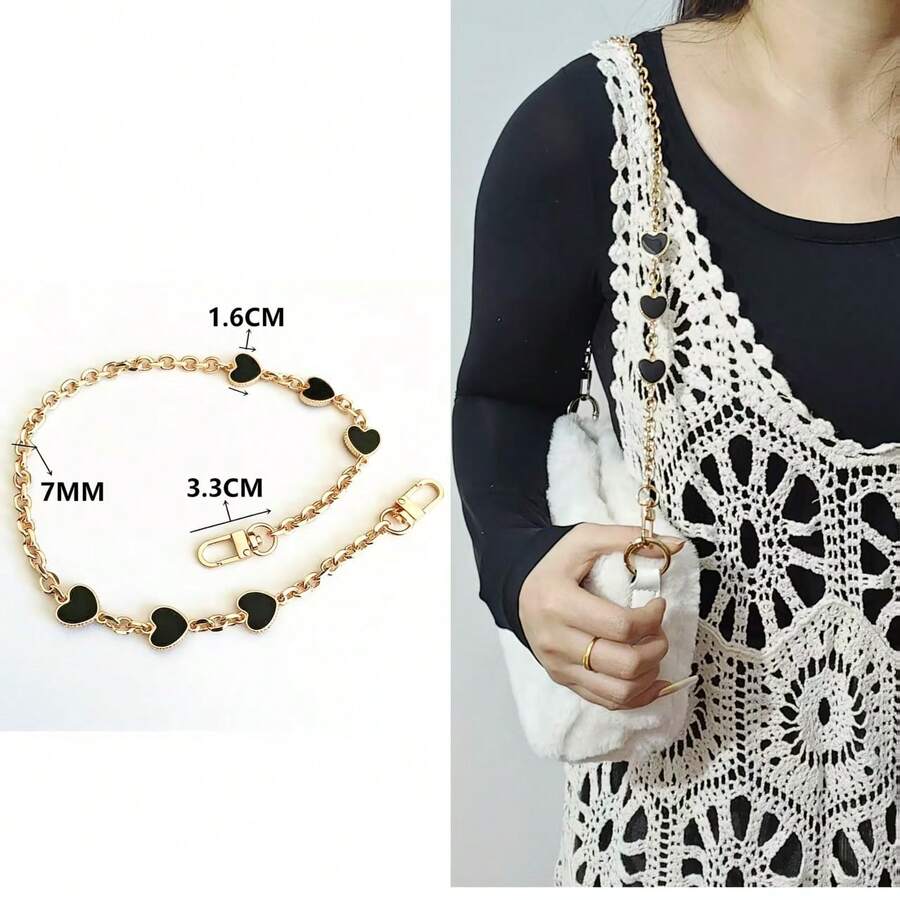 Heart-Shaped Smooth Leather Shoulder Strap Or Chain, Suitable For Replacing Shoulder Strap Of Handbag, Tote Bag, Crossbody Bag - Gold - View 1